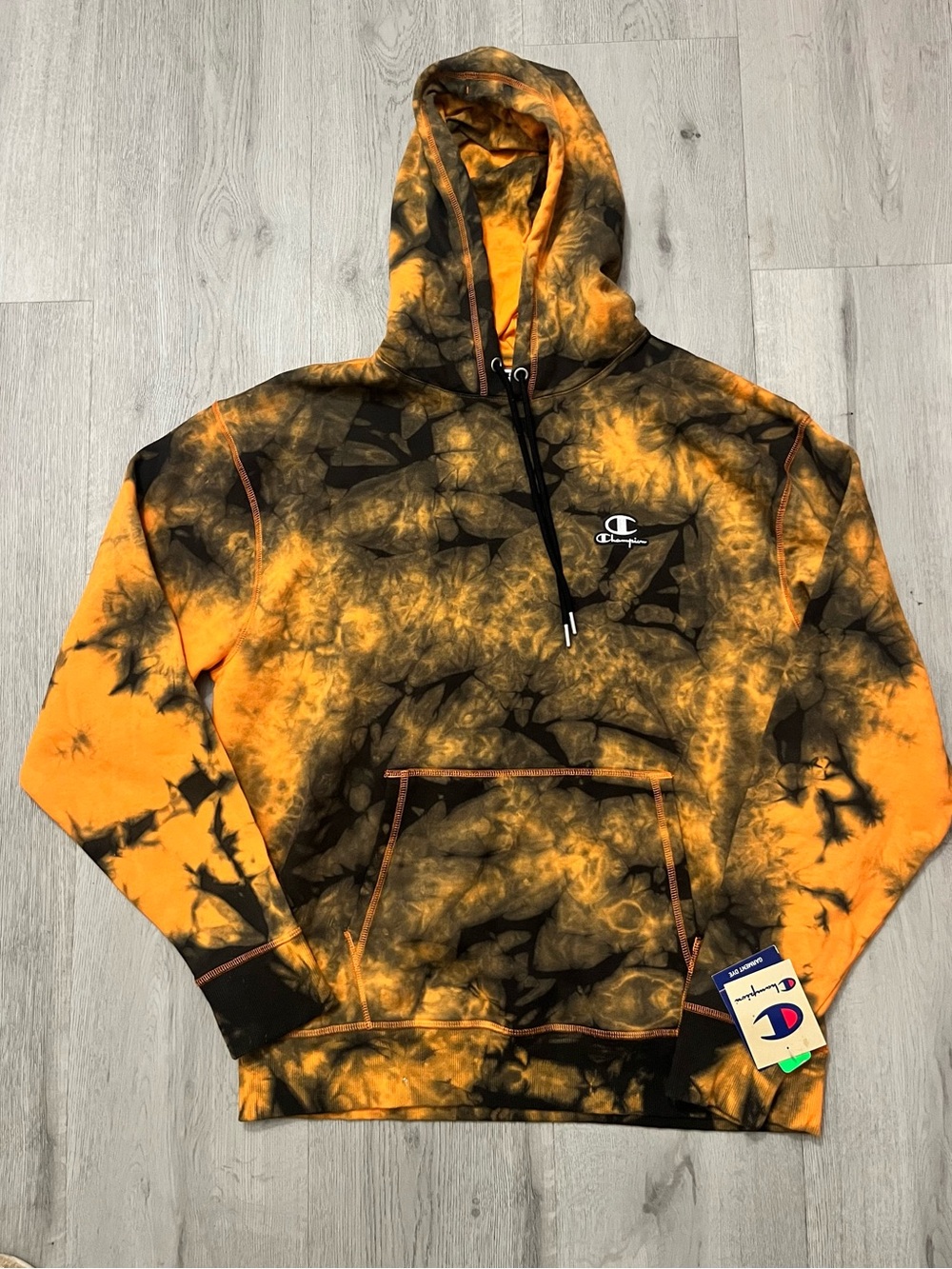 Champion Men's Tie-Dye Crewneck Hoodie - Orange & Black